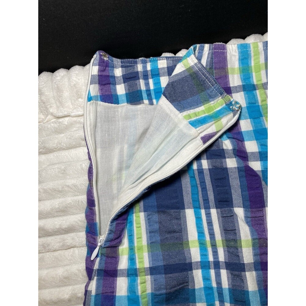 G H Bass & Company Madras Plaid Seersucker Skirt Blue, Purple, Green Sz 10 - Picture 3 of 9